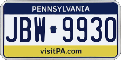 PA license plate JBW9930