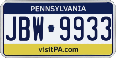 PA license plate JBW9933