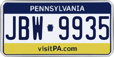 PA license plate JBW9935