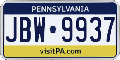 PA license plate JBW9937