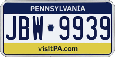 PA license plate JBW9939