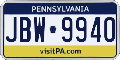 PA license plate JBW9940
