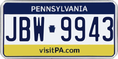 PA license plate JBW9943