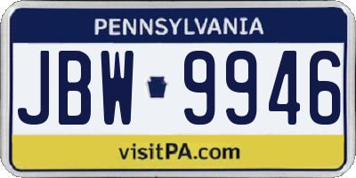 PA license plate JBW9946