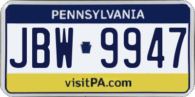 PA license plate JBW9947