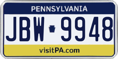 PA license plate JBW9948