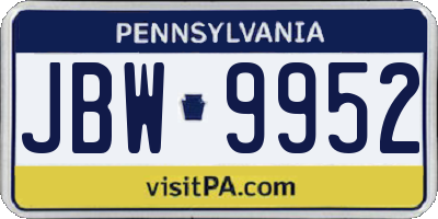 PA license plate JBW9952