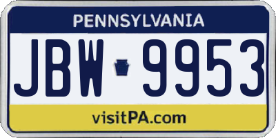 PA license plate JBW9953