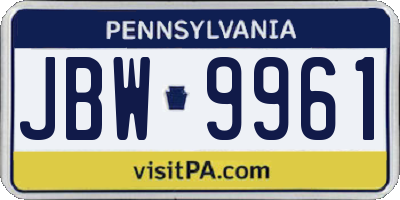 PA license plate JBW9961