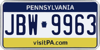 PA license plate JBW9963