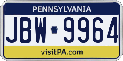 PA license plate JBW9964