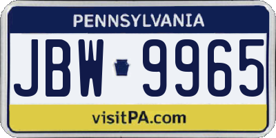 PA license plate JBW9965