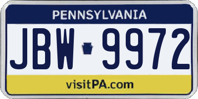 PA license plate JBW9972