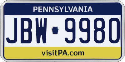 PA license plate JBW9980