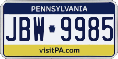 PA license plate JBW9985