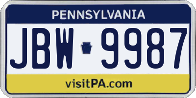 PA license plate JBW9987