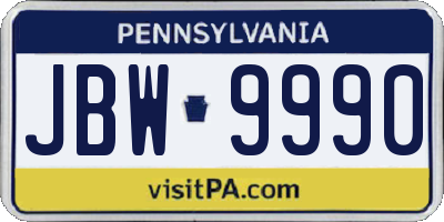 PA license plate JBW9990