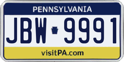 PA license plate JBW9991