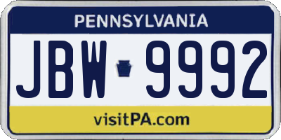 PA license plate JBW9992