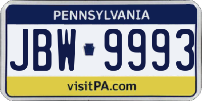 PA license plate JBW9993