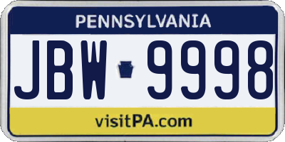 PA license plate JBW9998