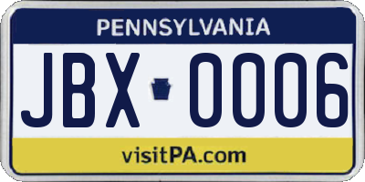 PA license plate JBX0006