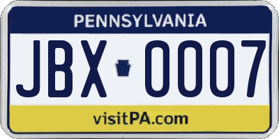 PA license plate JBX0007