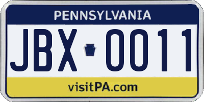 PA license plate JBX0011
