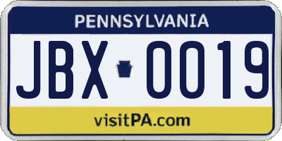 PA license plate JBX0019