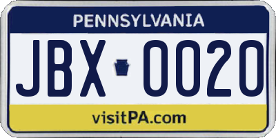 PA license plate JBX0020