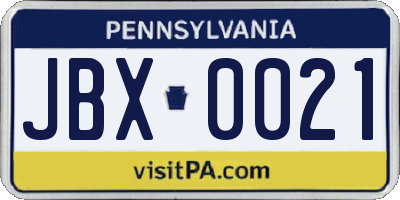 PA license plate JBX0021