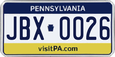 PA license plate JBX0026