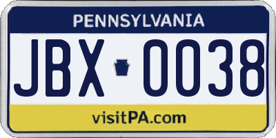 PA license plate JBX0038