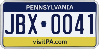 PA license plate JBX0041