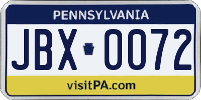 PA license plate JBX0072