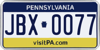 PA license plate JBX0077