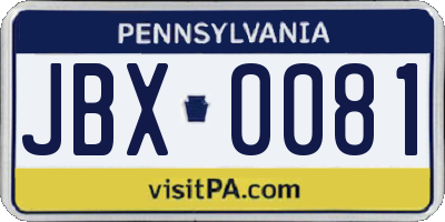 PA license plate JBX0081