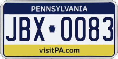 PA license plate JBX0083