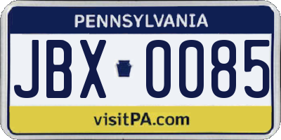 PA license plate JBX0085