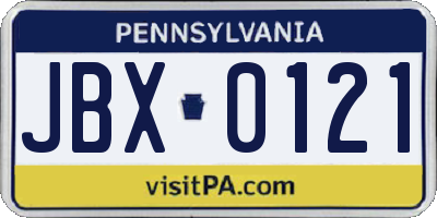 PA license plate JBX0121