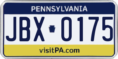 PA license plate JBX0175