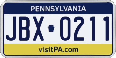 PA license plate JBX0211