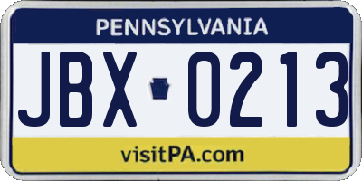 PA license plate JBX0213