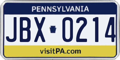 PA license plate JBX0214
