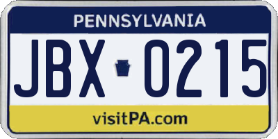 PA license plate JBX0215