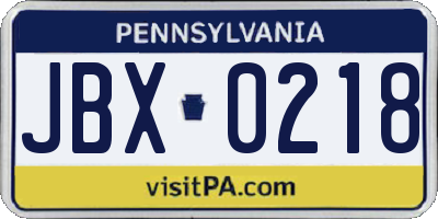 PA license plate JBX0218