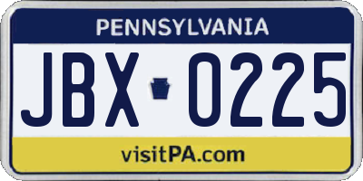 PA license plate JBX0225