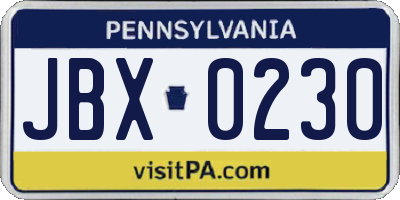 PA license plate JBX0230