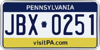 PA license plate JBX0251