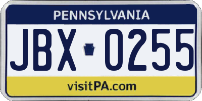 PA license plate JBX0255